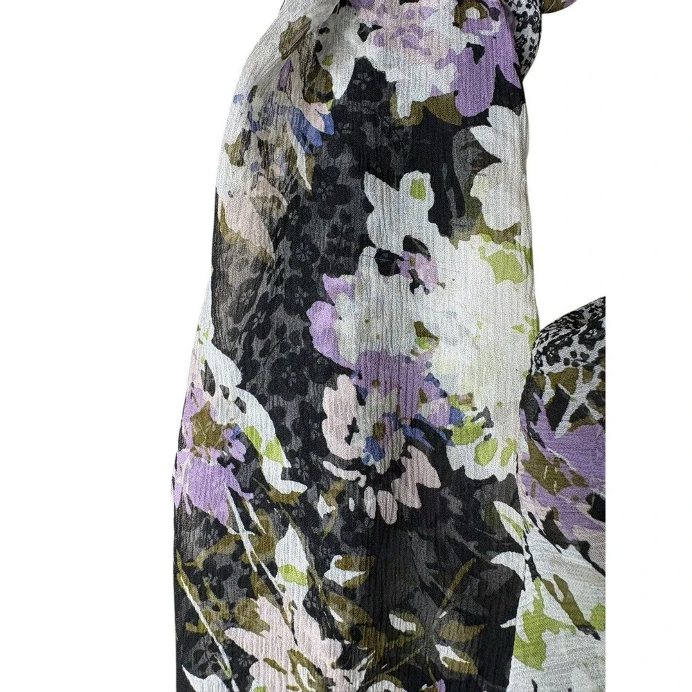 J. Jill 100% Silk Floral Women's Scarf Black Purple 20x64 - Picture 2 of 7